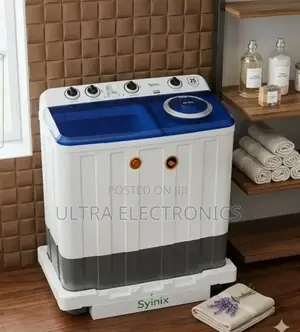 Syinix 12kg Twin-Tub Washing Machine Features a White and Gray Rust