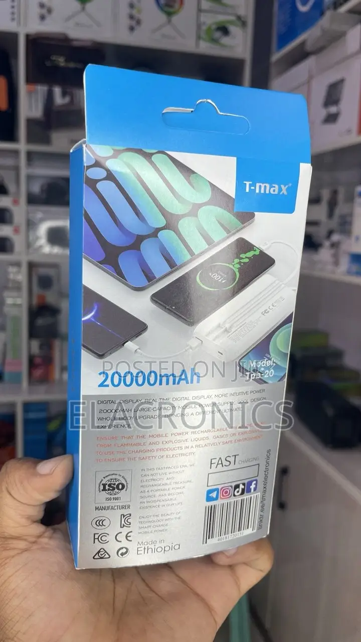 T-Max 20000mah Power Bank | 22.5w Fast Charge | Type-C iPhone Cables