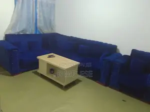L Shape ሶፋ:የሶፋ ጠረጴዛ አለው።ሁሉም ትራሶች አሉት።ከለር ሰማያዊ።