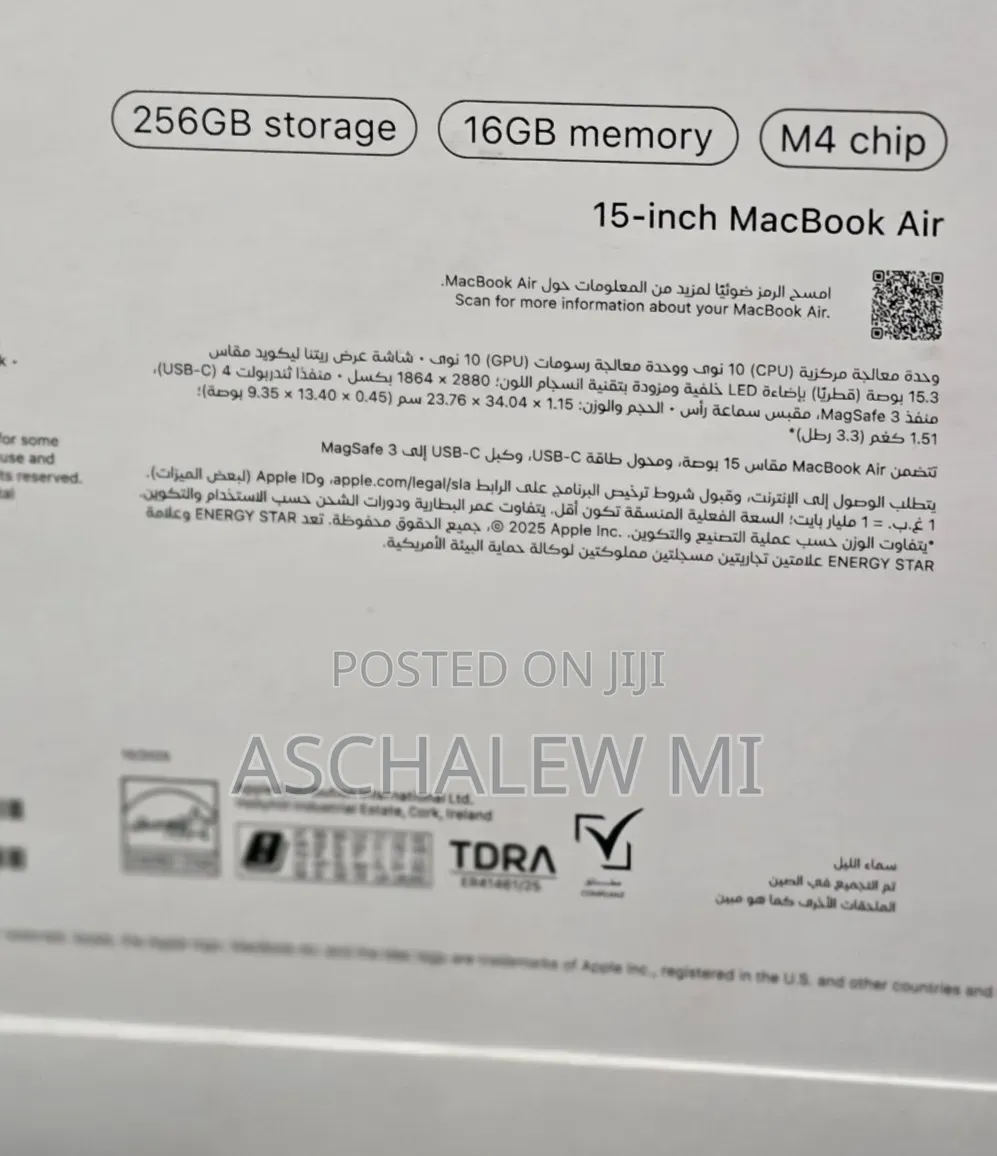 New Laptop Apple MacBook Air 2025 M4 16GB Apple M4 SSD 256GB