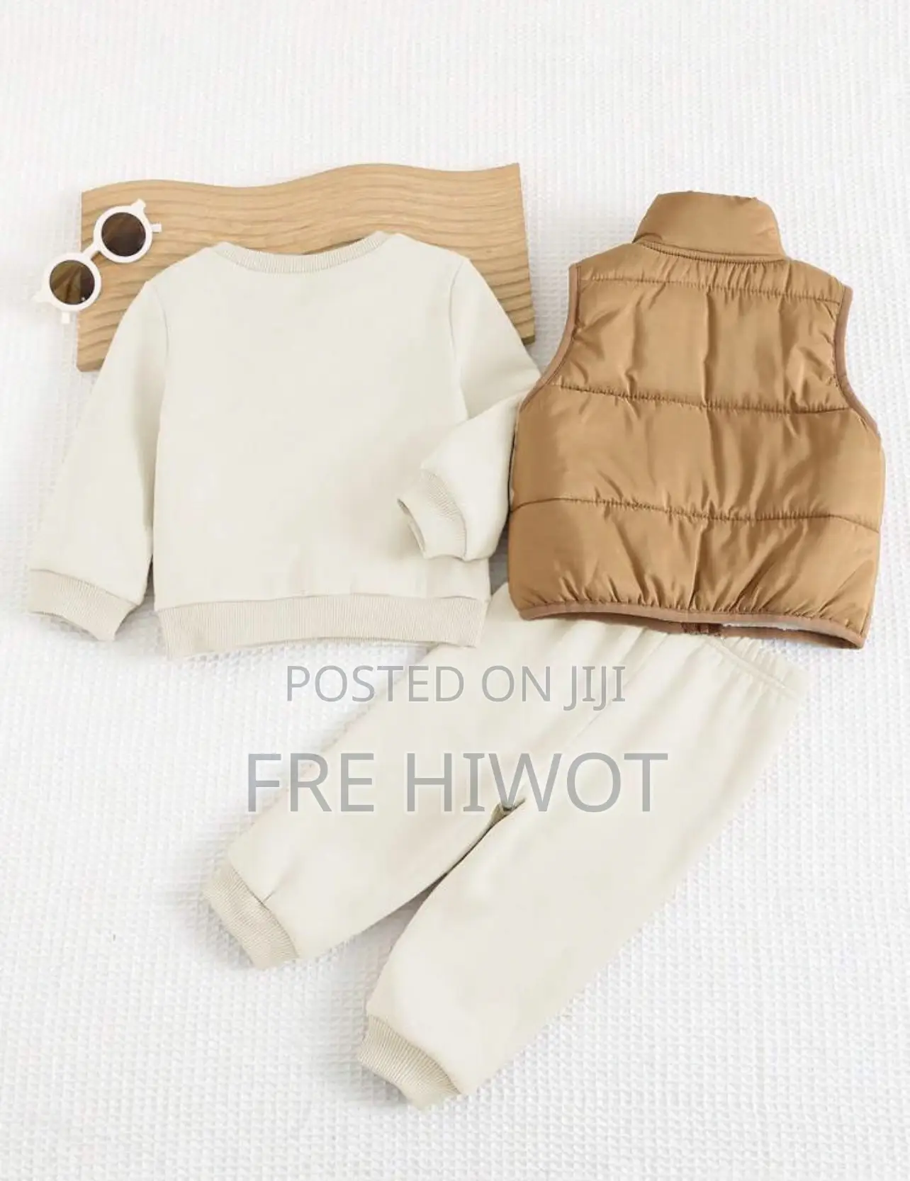 3pcs White and Brown Baby Boys Outerwear Set