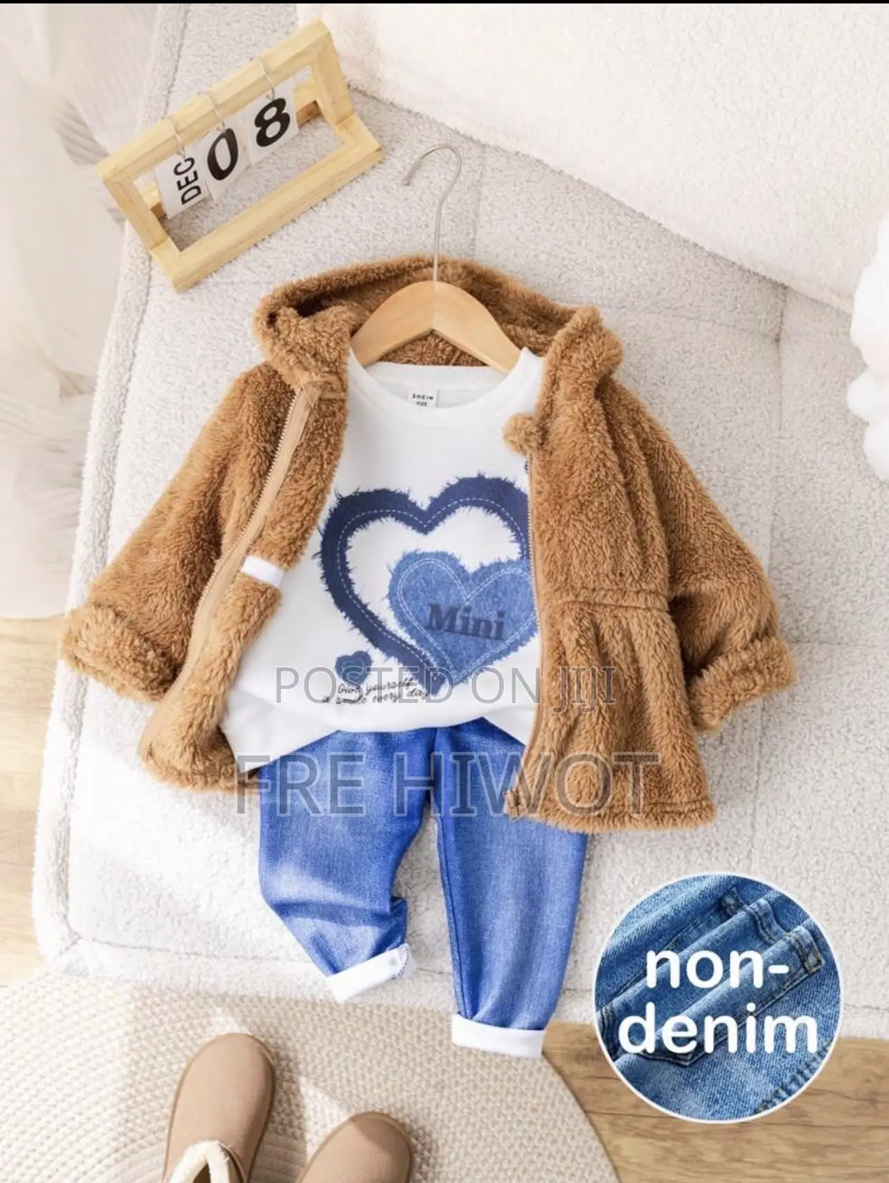 3pcs Set Baby Girl Fluffy Hoodie, Knit Sweater and Pants