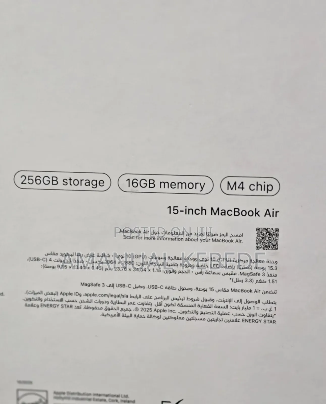New Laptop Apple MacBook Air 2025 M4 16GB Apple M4 SSD 256GB