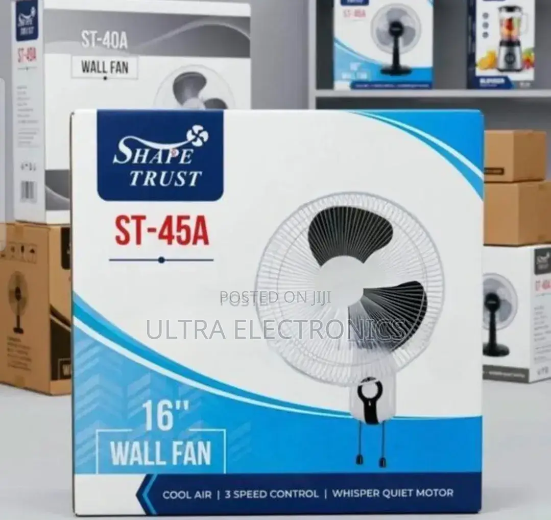 Shape Trust Brand 16-Inch Wall-Mounted Fan, Specifically Model St-45a.