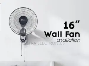 Powerpac 16-Inch Wall Fan Features a Black Motor Housing and Blade