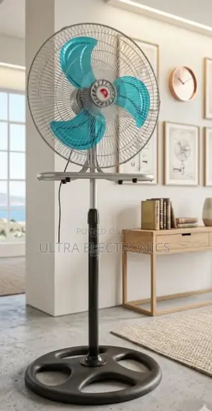 Crown 18-Inch Industrial Standing Fan Features Distinct Blue Blades