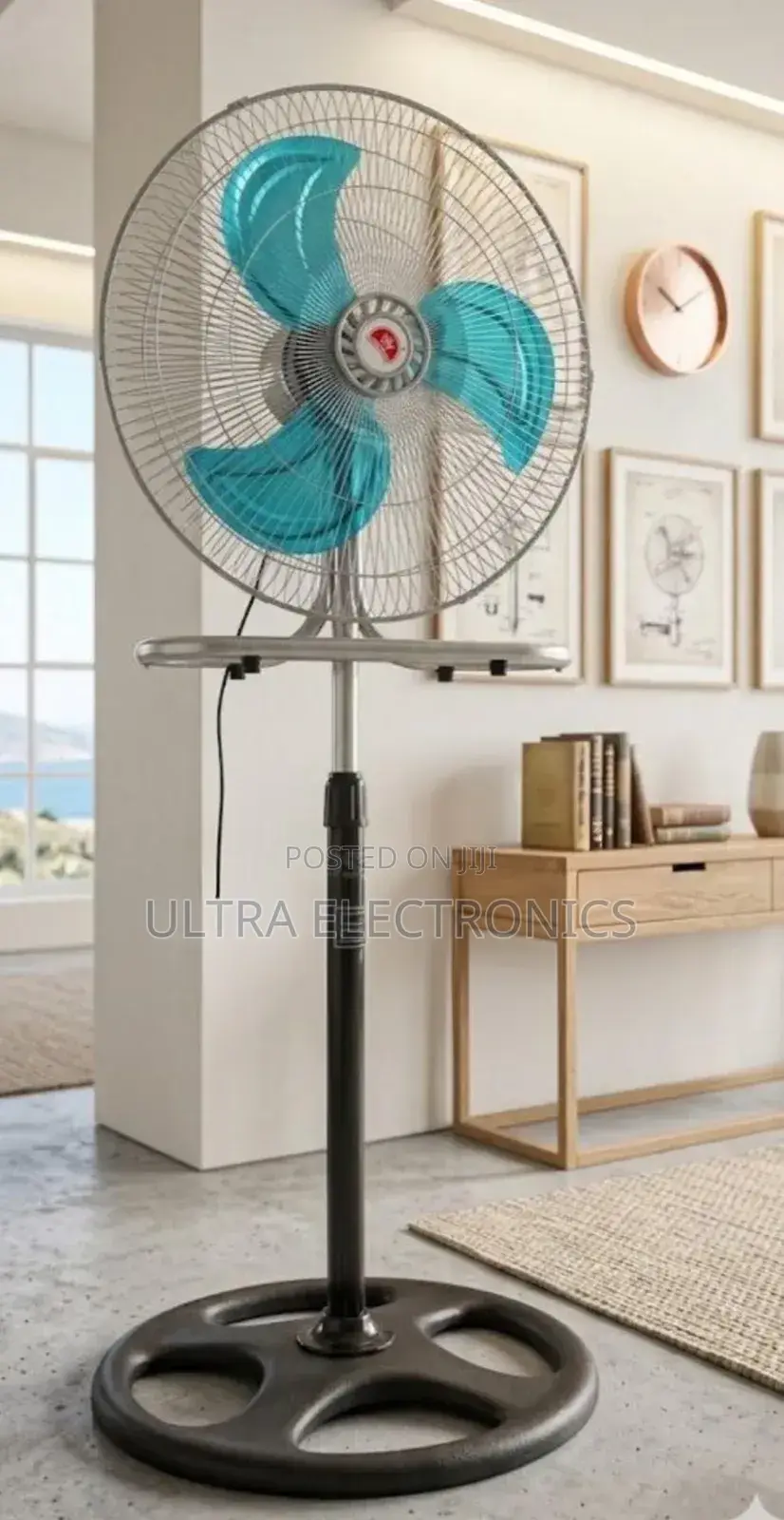 Crown 18-Inch Industrial Standing Fan Features Distinct Blue Blades