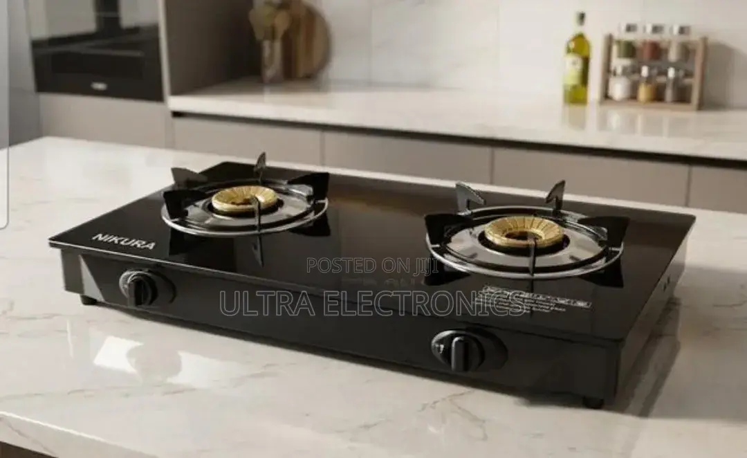 Nikai Tempered Glass Top Gas Stove Features Two Burners