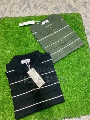 Men's Black White Striped Knitted Polo Shirt