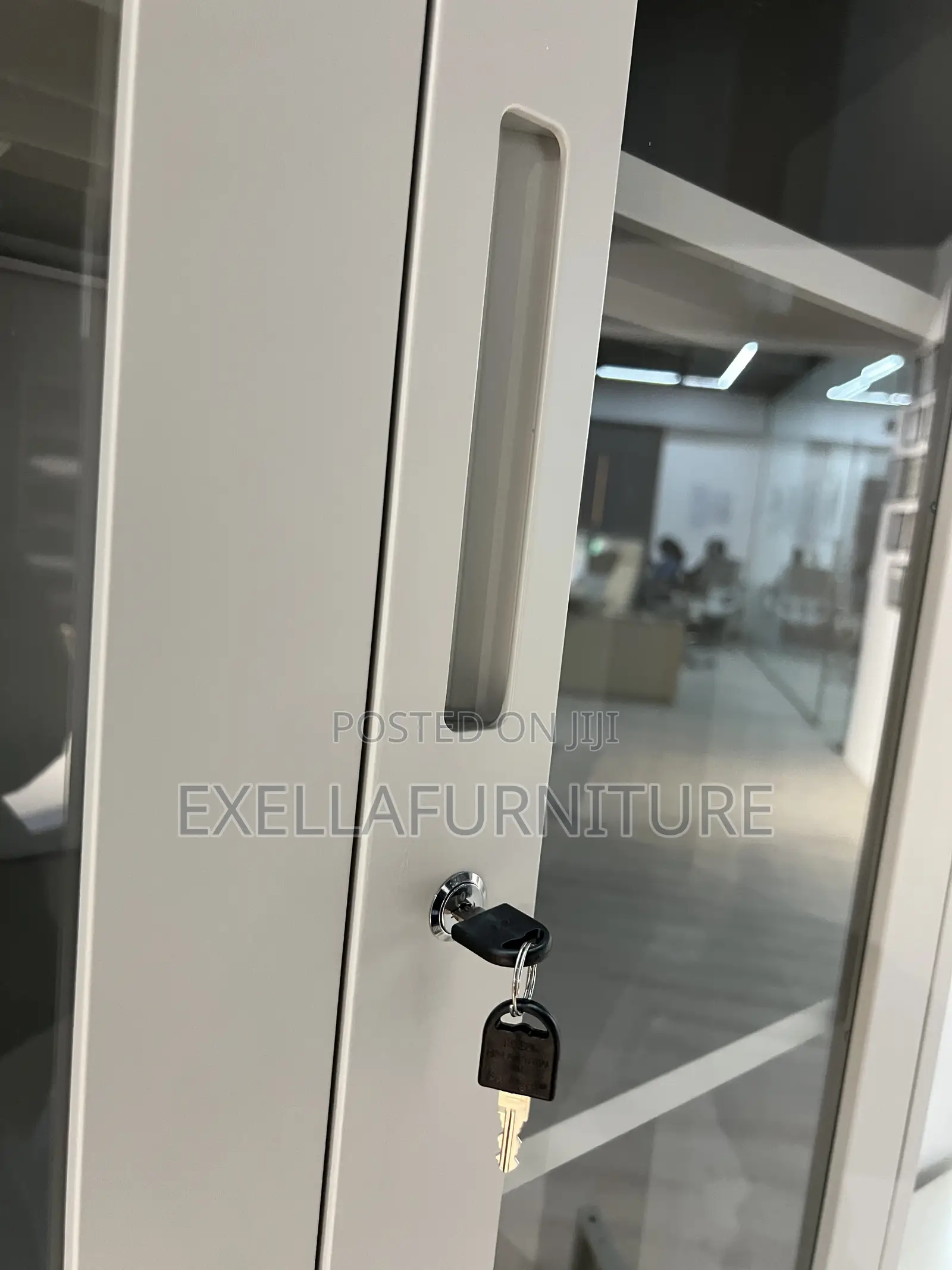 Metal Storage Cabinet With Glass Doors.