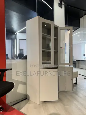 Metal Storage Cabinet With Glass Doors.