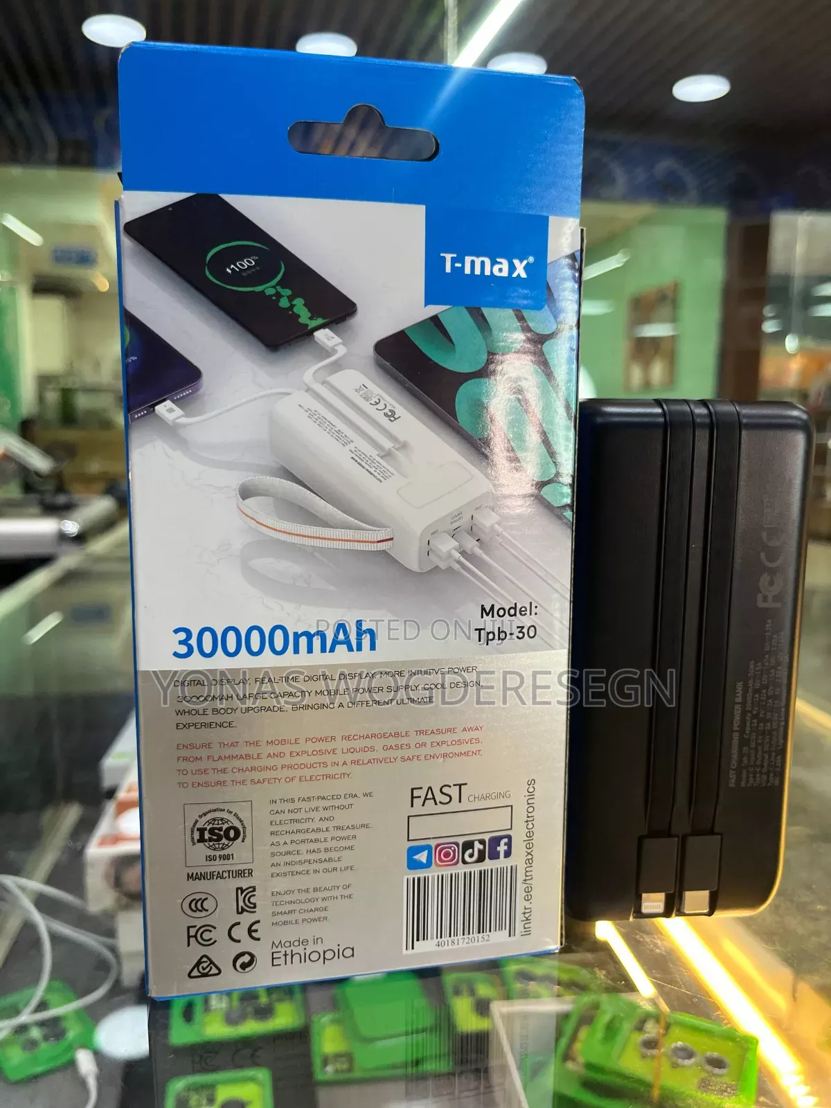 T-Max TPB-30 30,000\Text{Mah} 22.5\Text{W} Fast Charging Power Bank
