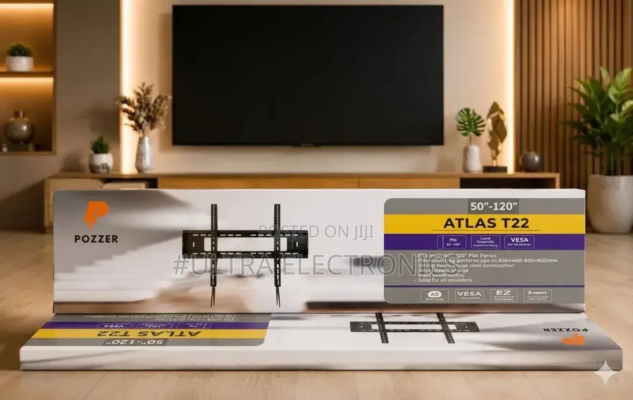 Pozzer Atlas T22 Flat Tv Wall Mount Designed for 50 to 120 Inches.