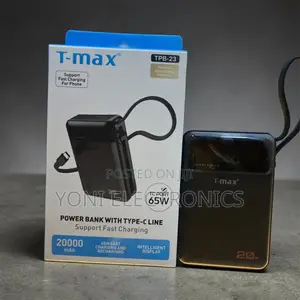 T-Max 20000mah 65w Fast Charging Power Bank With Built-in Type-C Cable