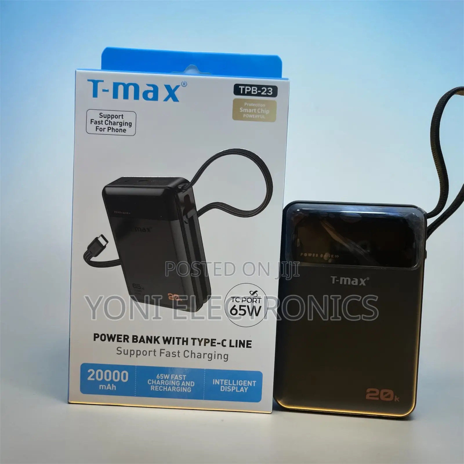 T-Max 20000mah 65w Fast Charging Power Bank With Built-in Type-C Cable
