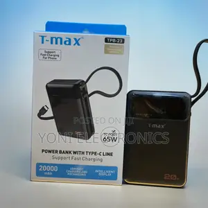 T-Max 20000mah 65w Fast Charging Power Bank With Built-in Type-C Cable