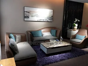 ሶፉ - Imported/Complete 3-Piece Sofa Set - Brown Faux Leather With Teal