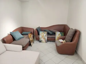 ሶፉ - Imported/Complete 3-Piece Sofa Set - Brown Faux Leather With Teal