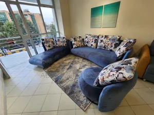 ሶፉ - Modern Curved Blue Velvet Living Room Set (Sofa, Chaise, Chair)