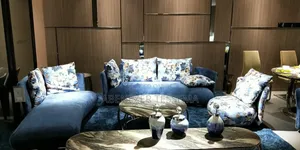 ሶፉ - Modern Curved Blue Velvet Living Room Set (Sofa, Chaise, Chair)