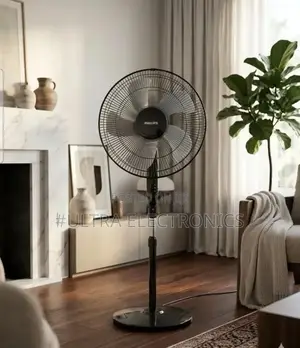 Philips Standing Pedestal Fan Features Sleek Black Design and Multiple