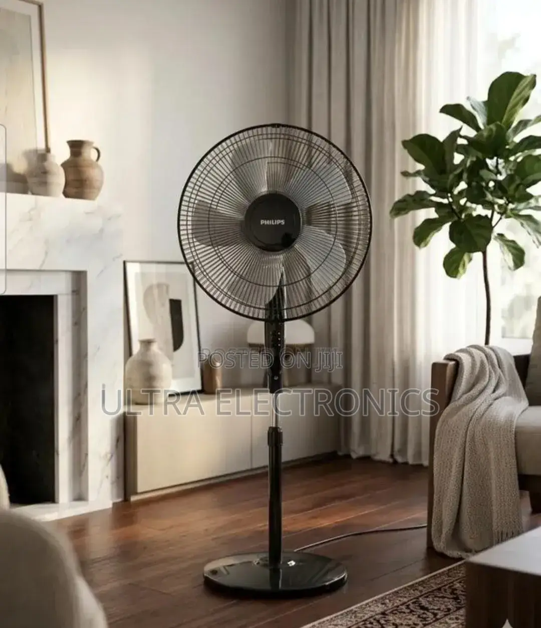 Philips Standing Pedestal Fan Features Sleek Black Design and Multiple