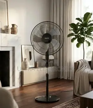 Philips Standing Pedestal Fan Features Sleek Black Design and Multiple