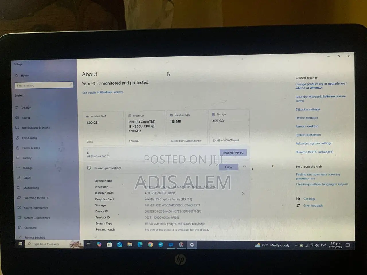 Laptop HP 4GB Intel Core i5 HDD 500GB