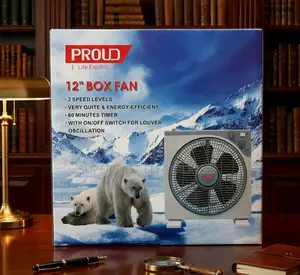 Proud 12-Inch Box Fan – 3-Speed Quiet Cooling Fan With 60-Minute Timer