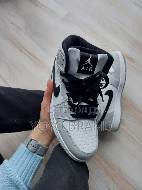 Nike Air Jordan 1 Mid Sneakers Light Smoke Grey, White, and Black