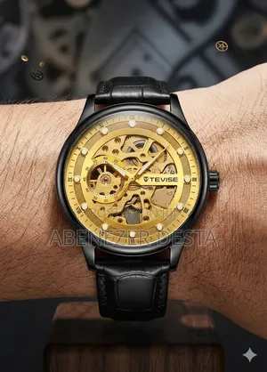 Tevise Automatic Mechanical Watch Featuring a Prominent Skeleton Dial