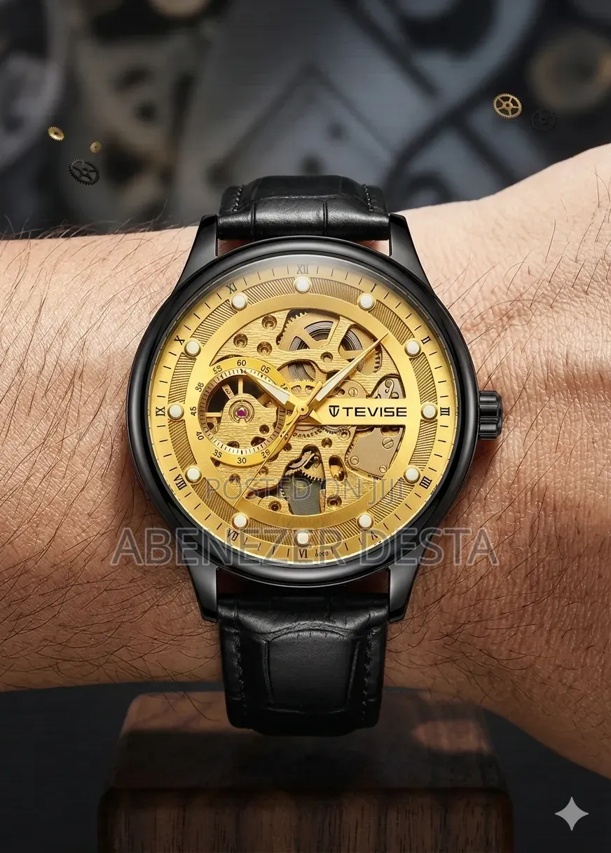 Tevise Automatic Mechanical Watch Featuring a Prominent Skeleton Dial