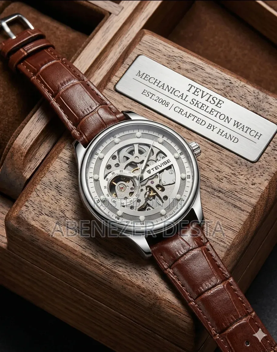 Tevise Mechanical Skeleton Watch and a Brown Leather