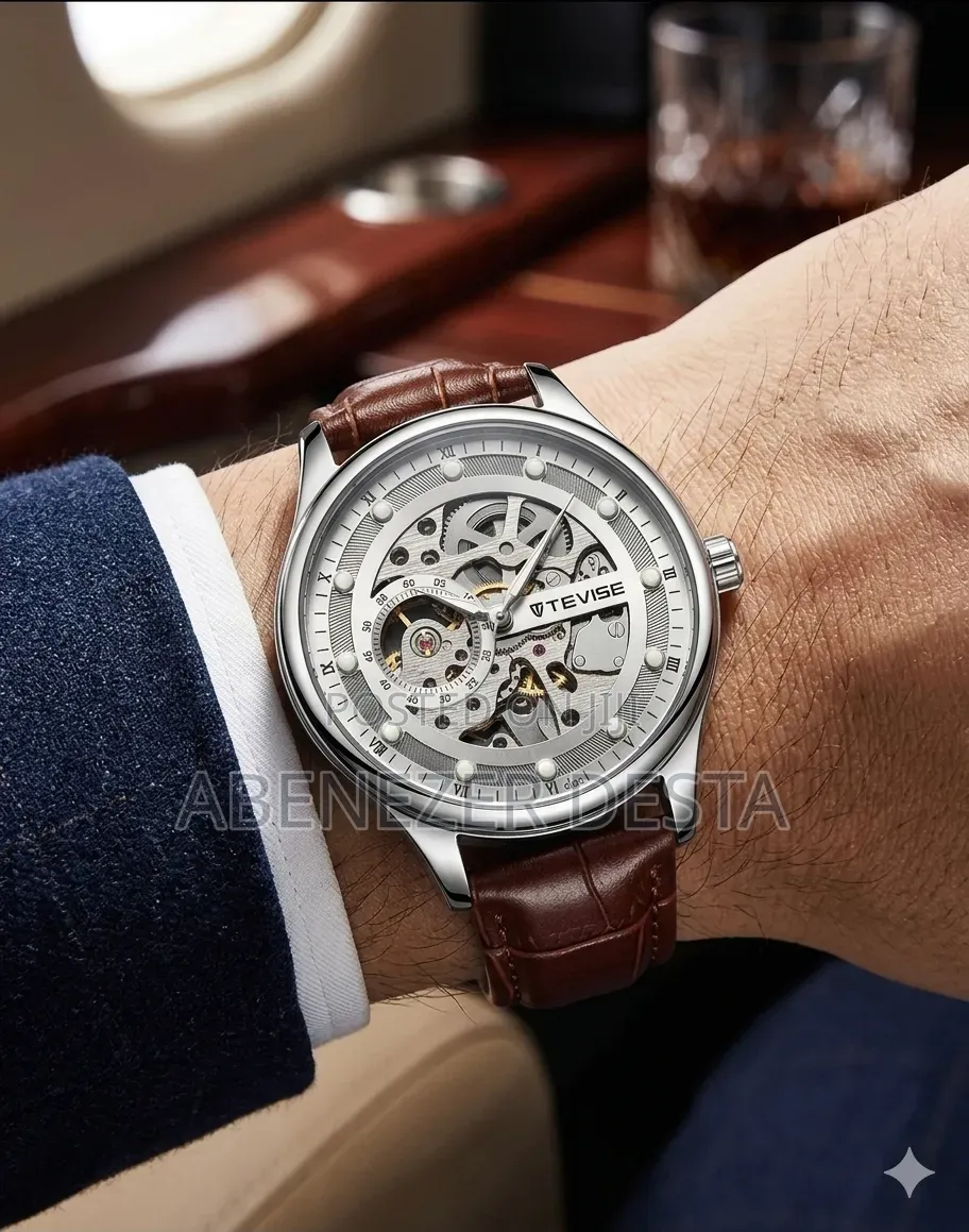 Tevise Mechanical Skeleton Watch and a Brown Leather