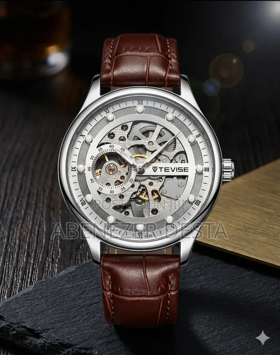 Tevise Mechanical Skeleton Watch and a Brown Leather