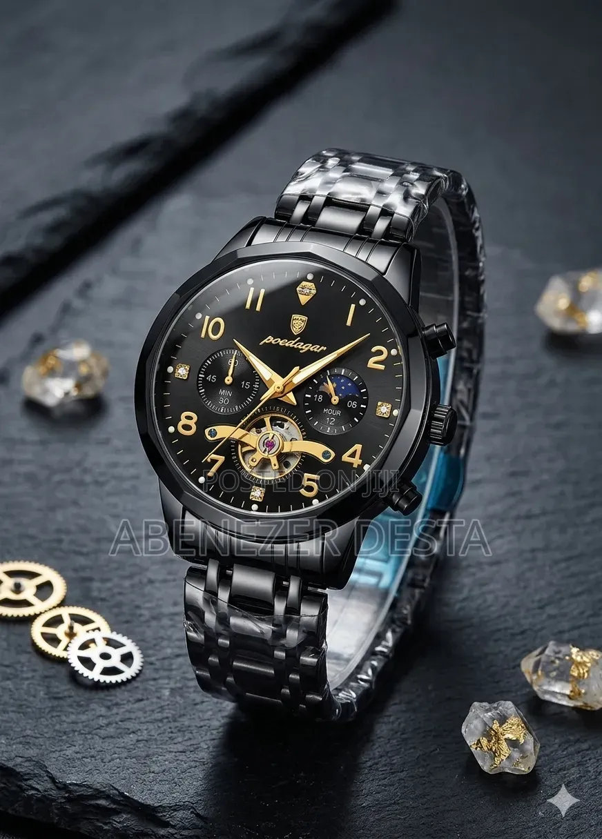 Poedagar Wristwatch Features a Black Stainless Steel Band