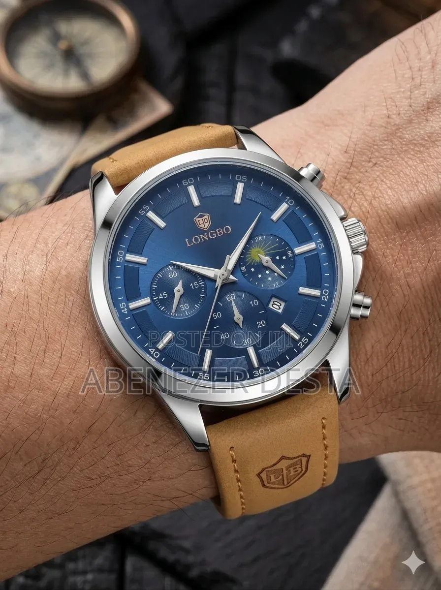 Longbo Brand Wristwatch Featuring a Blue Analogl and a Brown Leather