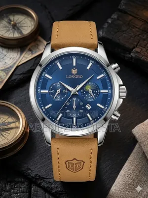 Longbo Brand Wristwatch Featuring a Blue Analogl and a Brown Leather