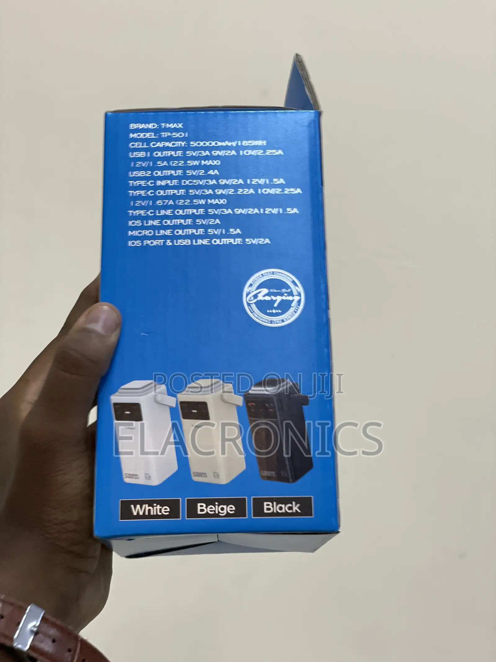 T-Max 50000mah Power Bank | 22.5w Fast Charge | Built-in Cables