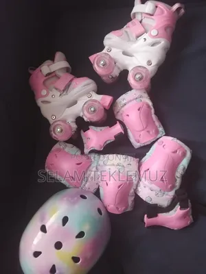 Roller Skates, Helmet Pads Set – Pink, Adjustable Size
