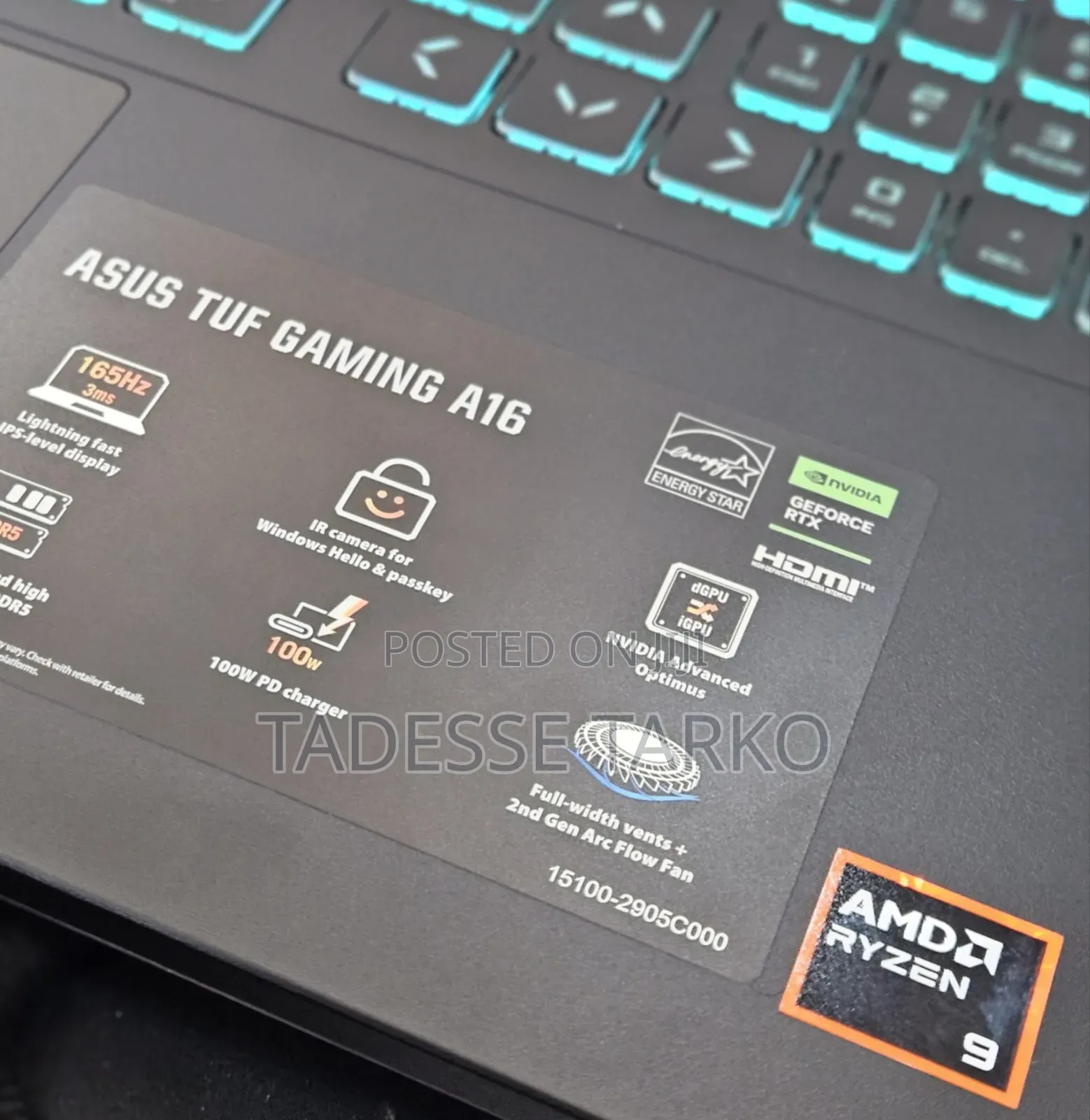 New Laptop Asus TUF Gaming A16 32GB AMD Ryzen 9 SSD 1T