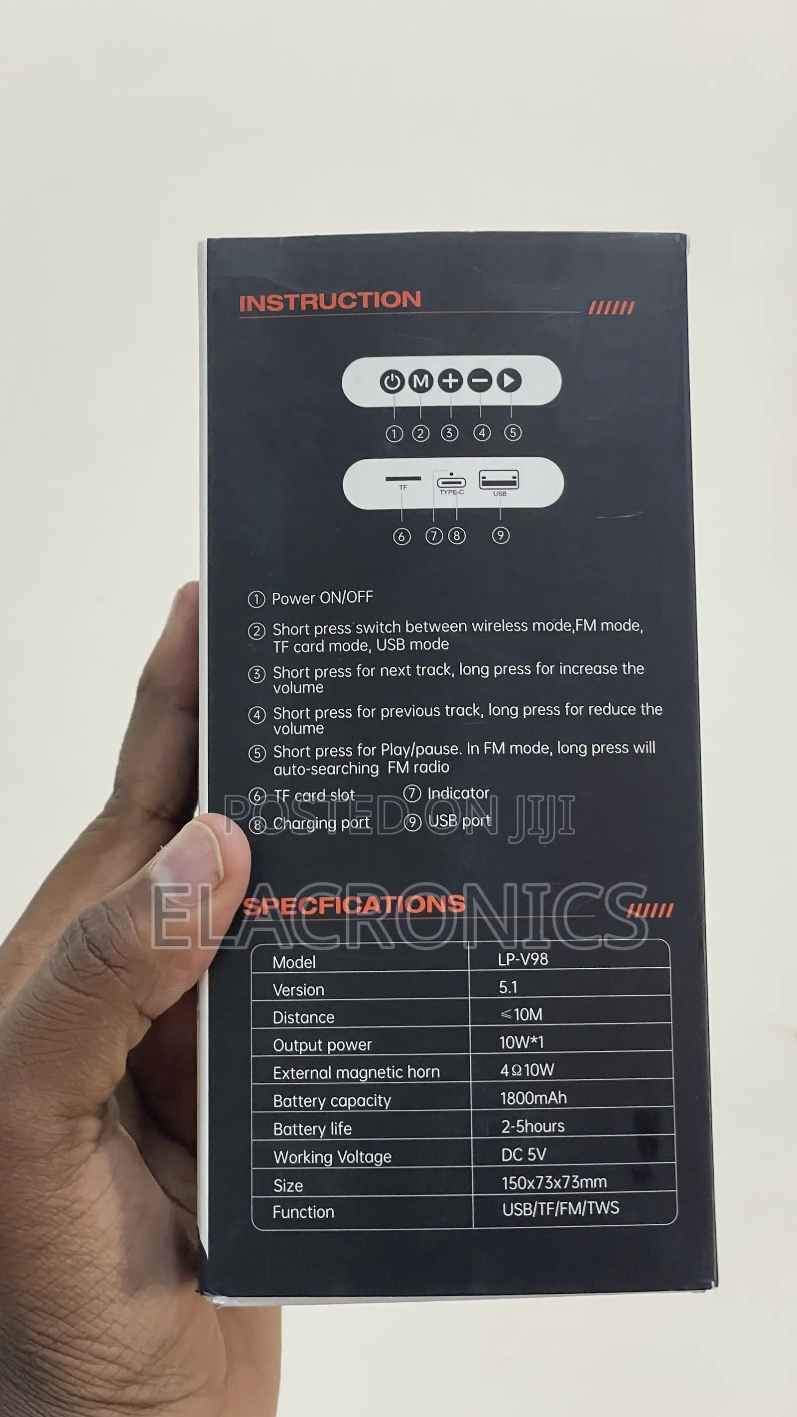 Portable Bluetooth Speaker Lp V98 | 10w Bass | Fm / Usb / Tf