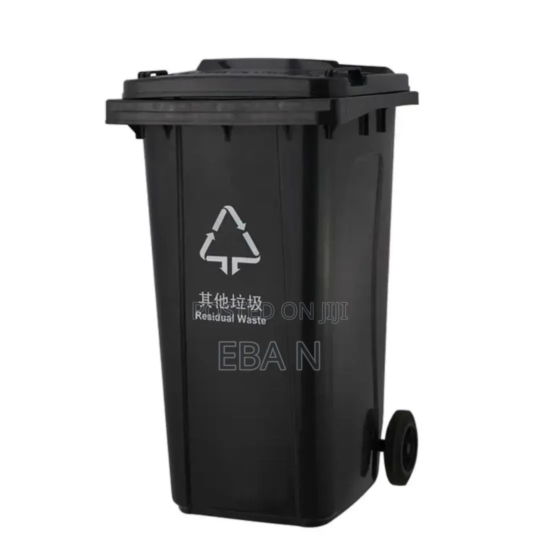 120l Waste Trash Can With Wheels Lid – Black