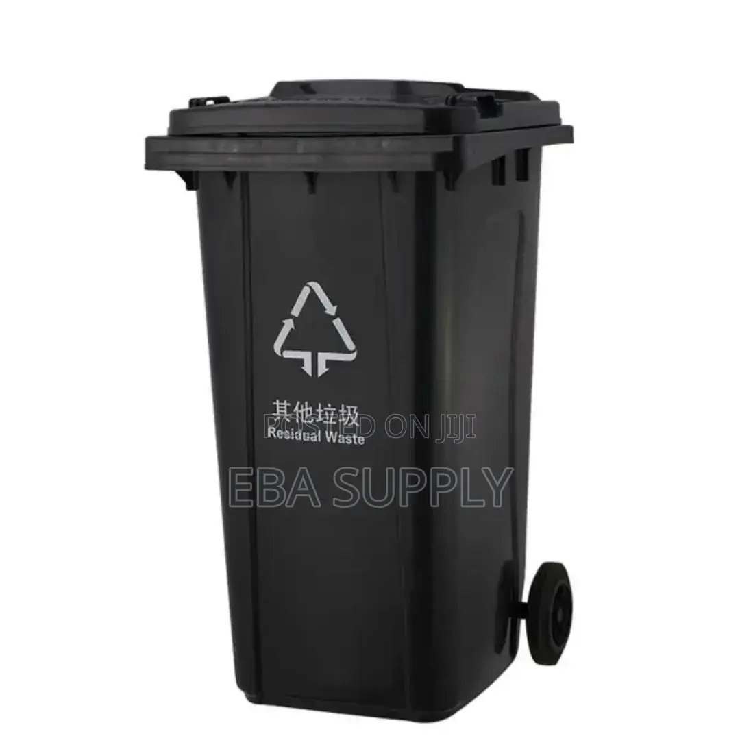 120l Waste Trash Can With Wheels Lid – Black