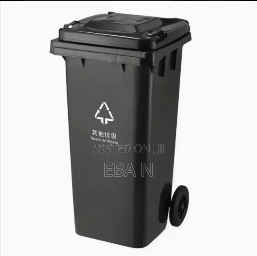 120l Waste Trash Can With Wheels Lid – Black