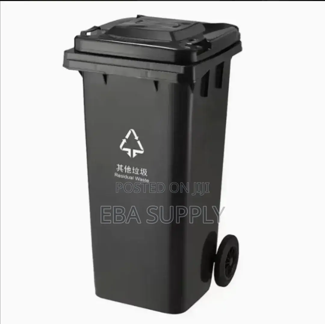 120l Waste Trash Can With Wheels Lid – Black