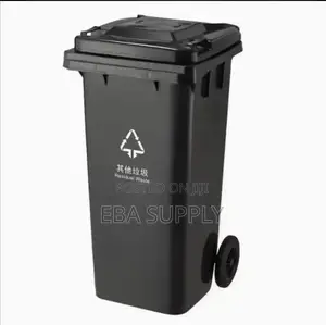 120l Waste Trash Can With Wheels Lid – Black