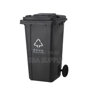 120l Waste Trash Can With Wheels Lid – Black