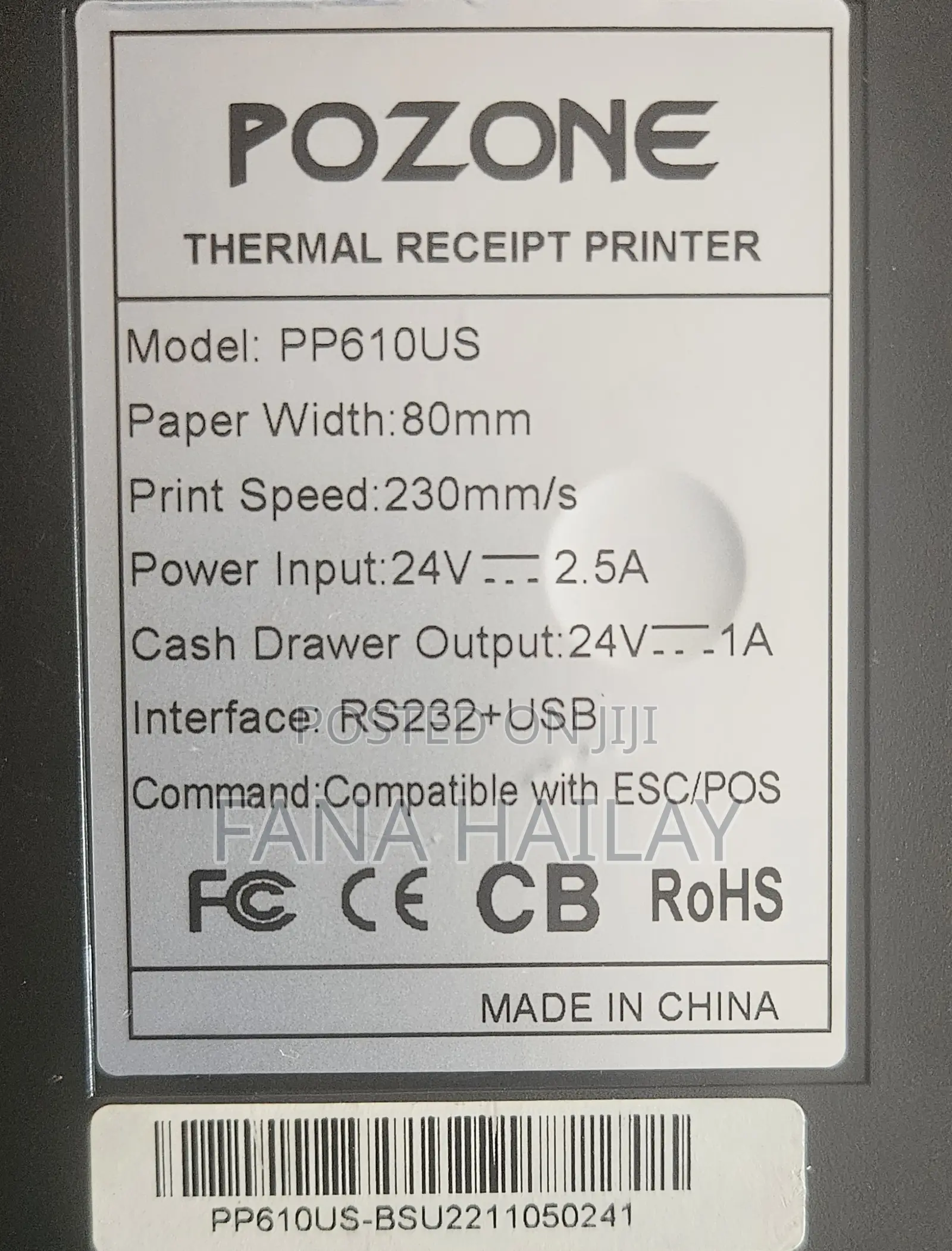 Pozone Thermal Receipt Printer + Barcode Scanner