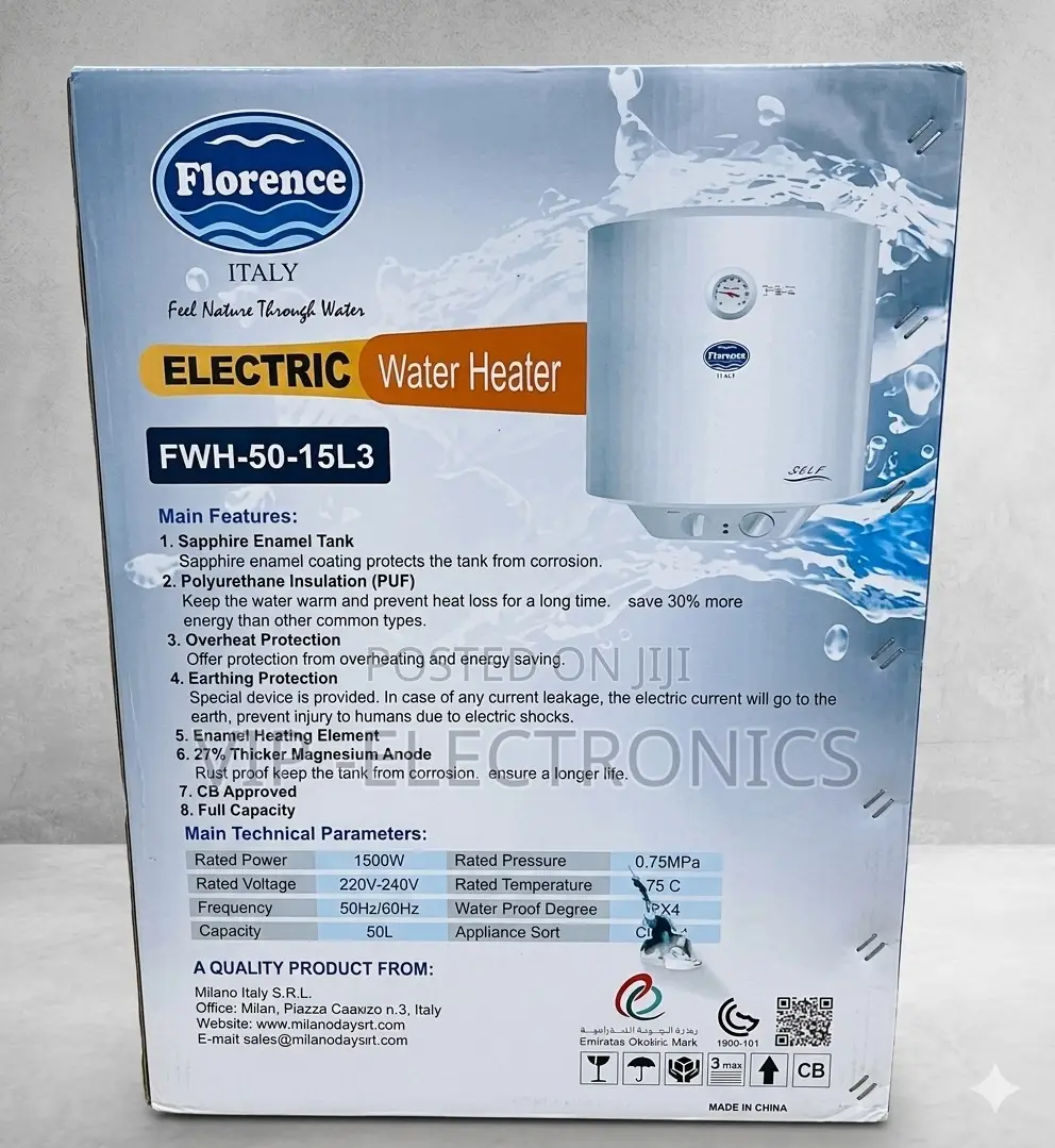 Florence 50l Electric Water Heater – 1500w Fast Heating Energy